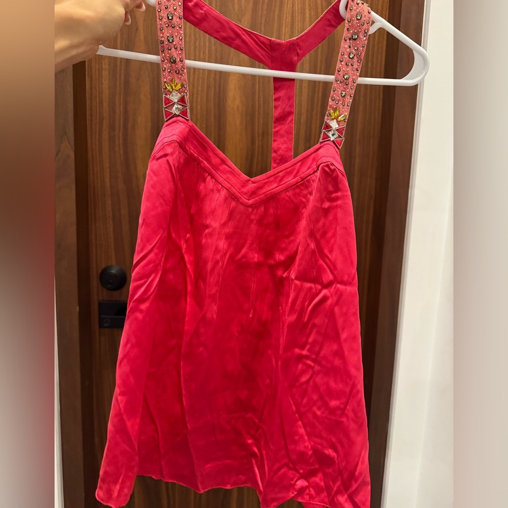 Rebecca Taylor bejeweled Strap Fuschia Women's silk Tank Top size 0